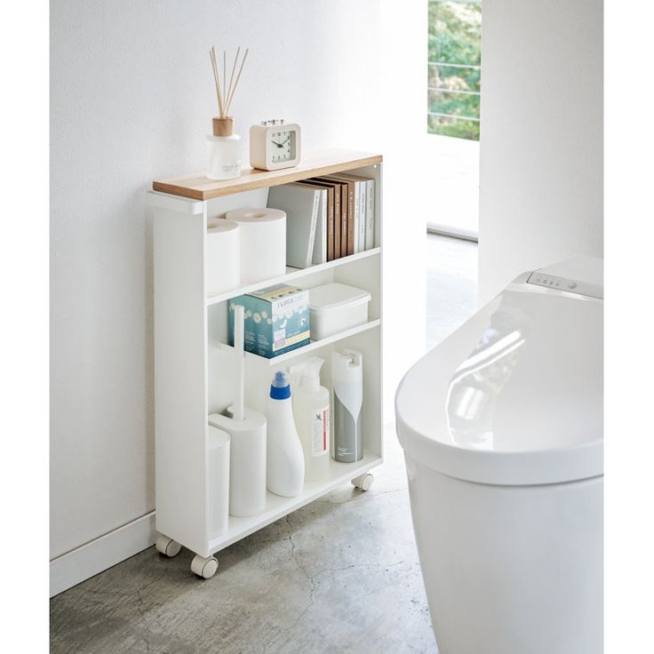 Etagère de toilette sur roulettes métal et bois Slim (Blanc)خزانة حمام متنقلة بعجلات