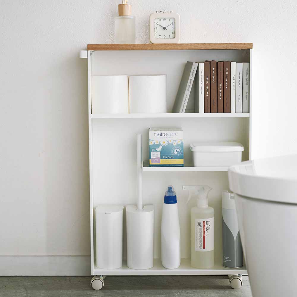Etagère de toilette sur roulettes métal et bois Slim (Blanc)خزانة حمام متنقلة بعجلات
